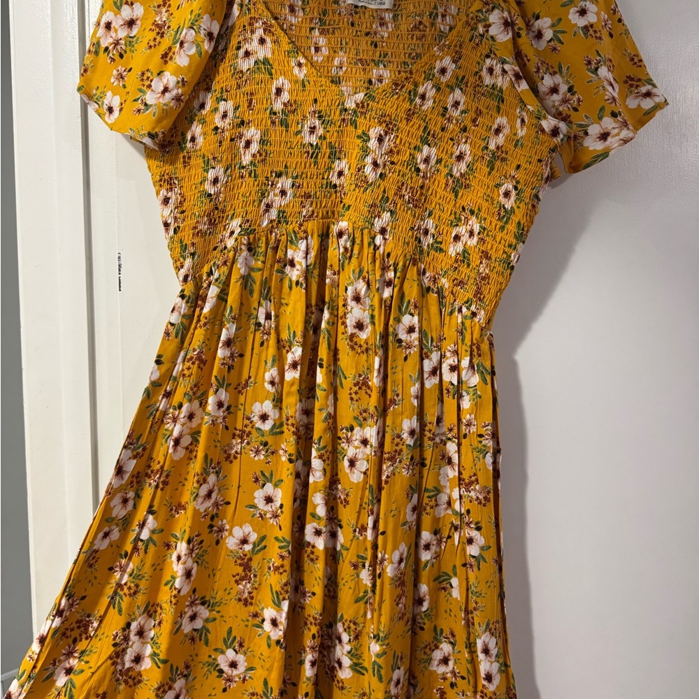 Yellow and White Ruffled Wrap Midi Sundress